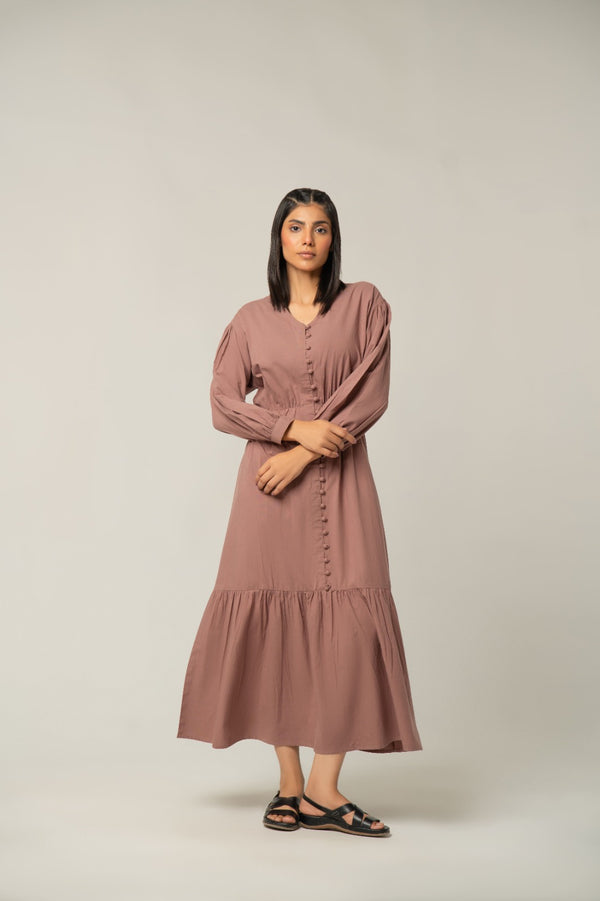 The Dusty Rose Buttoned Midi Dress