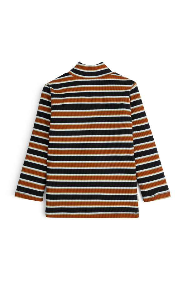 Striped Ribbed Mock Neck