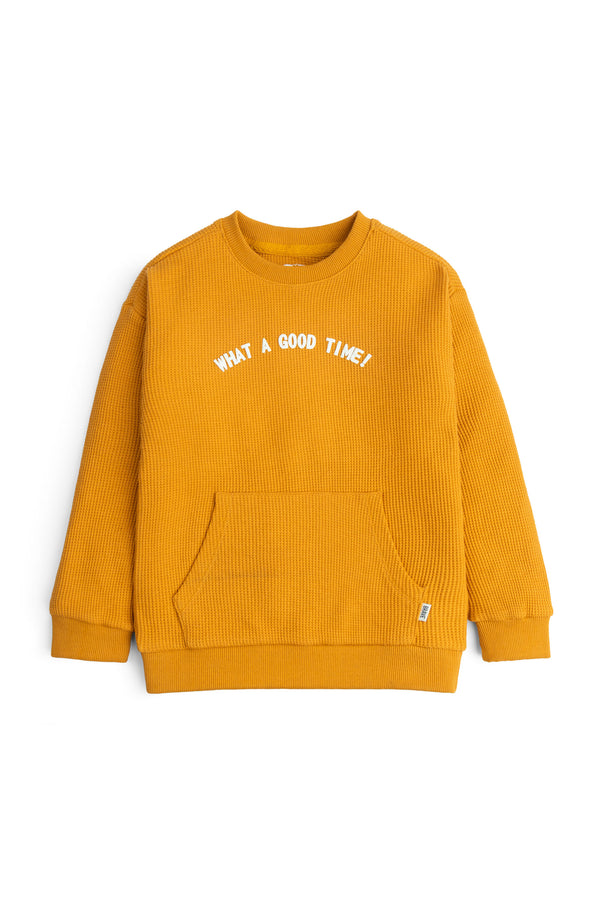 Waffle Knit Graphic Crew Neck Sweatshirt
