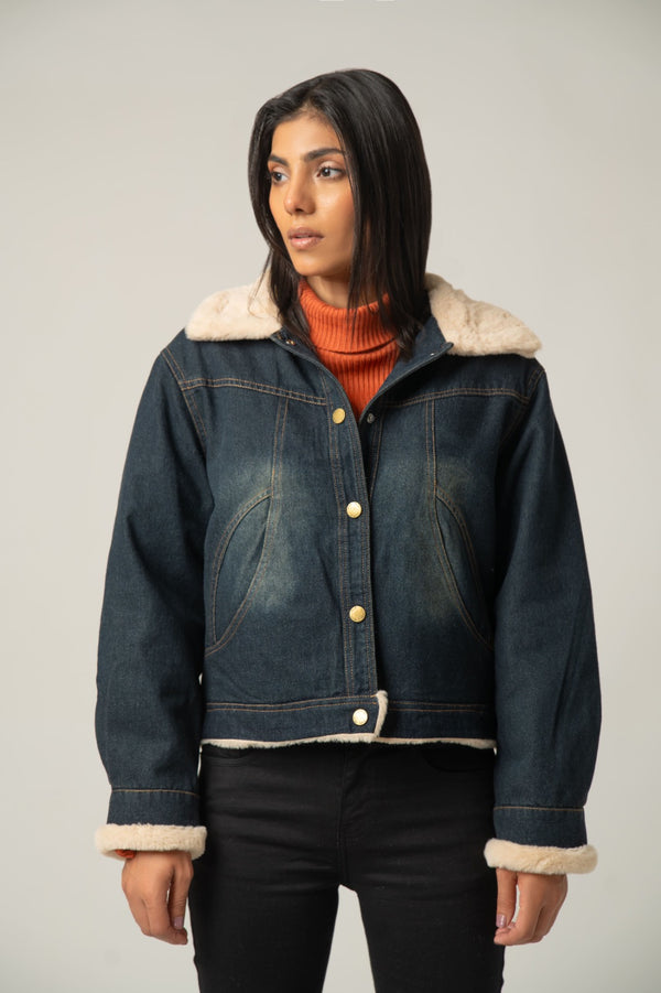 Dark Wash Sherpa-Lined Denim Jacket