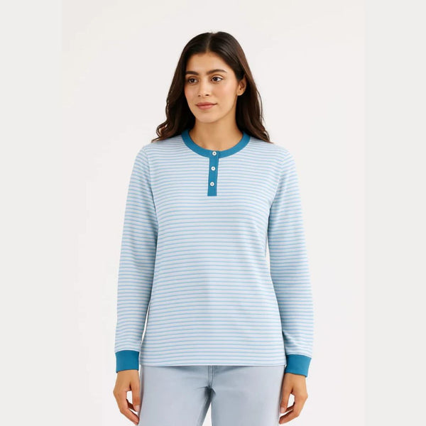 Striped Henley Knit T-Shirt