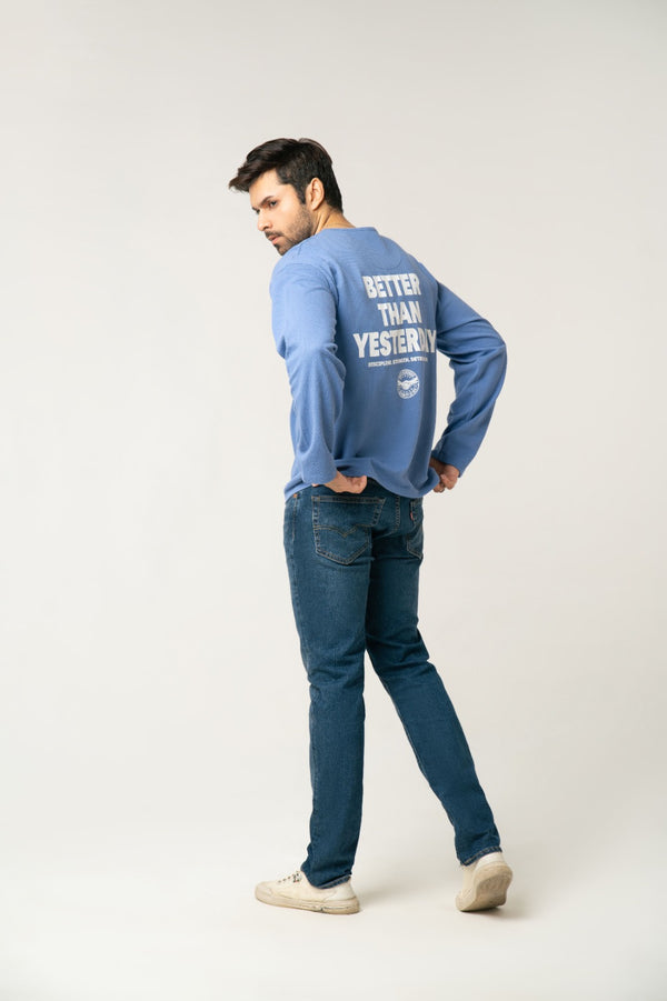 Blue Motivational Graphic Long Sleeve Tee