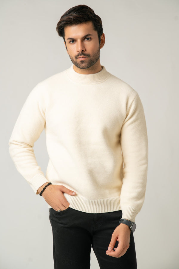 The Cream Wool-Blend Mock Neck Sweater