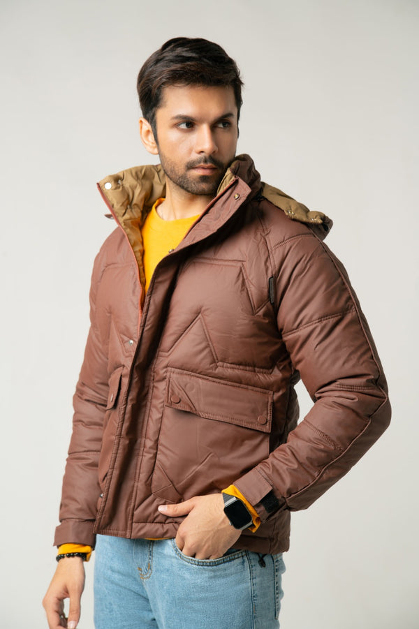Brown Contrast Puffer Jacket