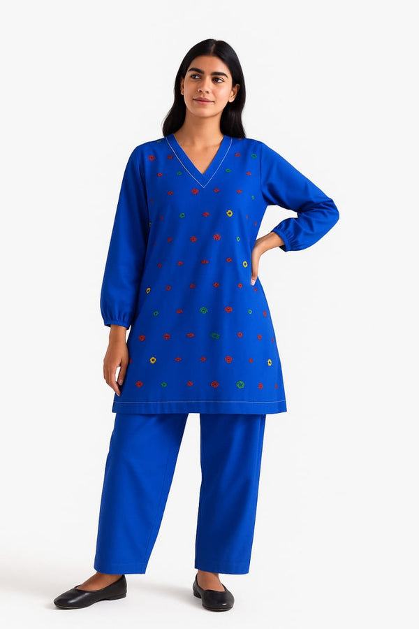 Embroidery Royal Blue Dress