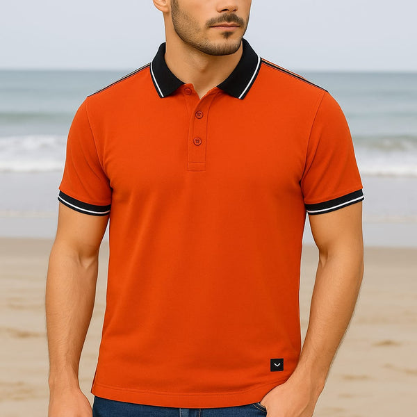 Orange Contrast Collar Polo