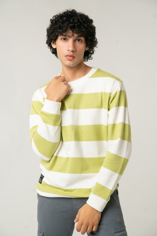Green & White Striped Sweatshirt