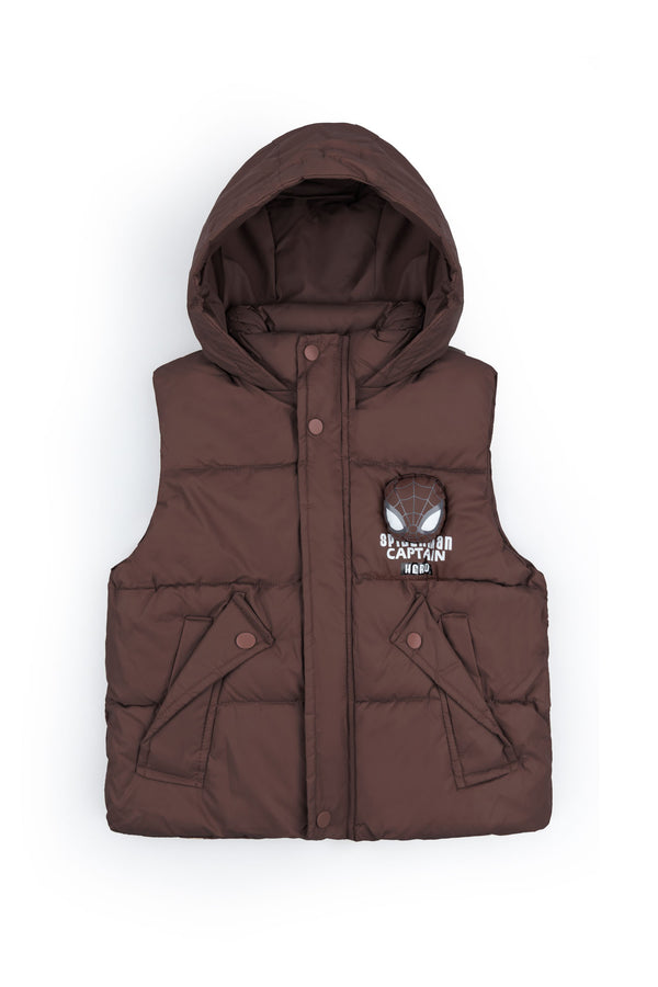 Brown Spiderman Sleeveless Puffer Jacket