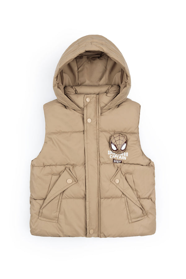Beige Spiderman Sleeveless Puffer Jacket