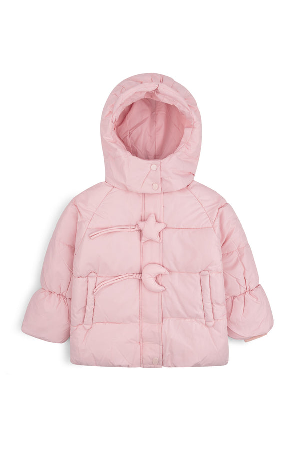 Baby Pink Puffer Jacket with Star and Moon Toggles