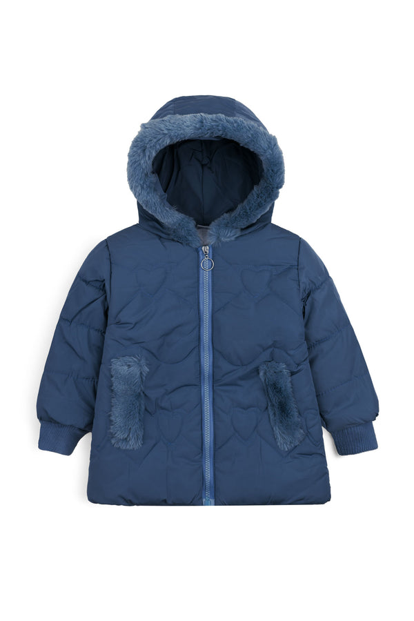 The Cozy Navy-Quilted Faux Fur Puffer Jacket