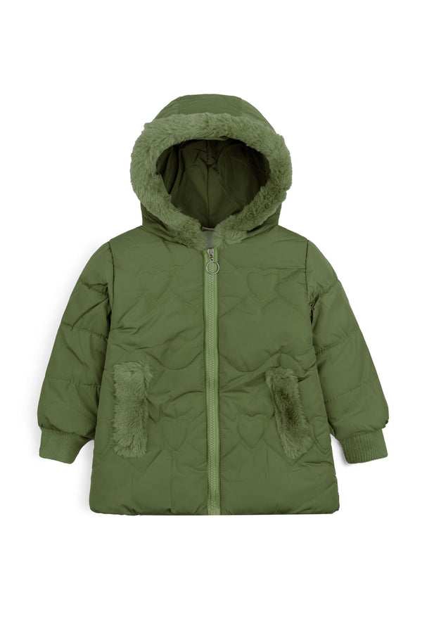The Cozy Olive-Quilted Faux Fur Puffer Jacket