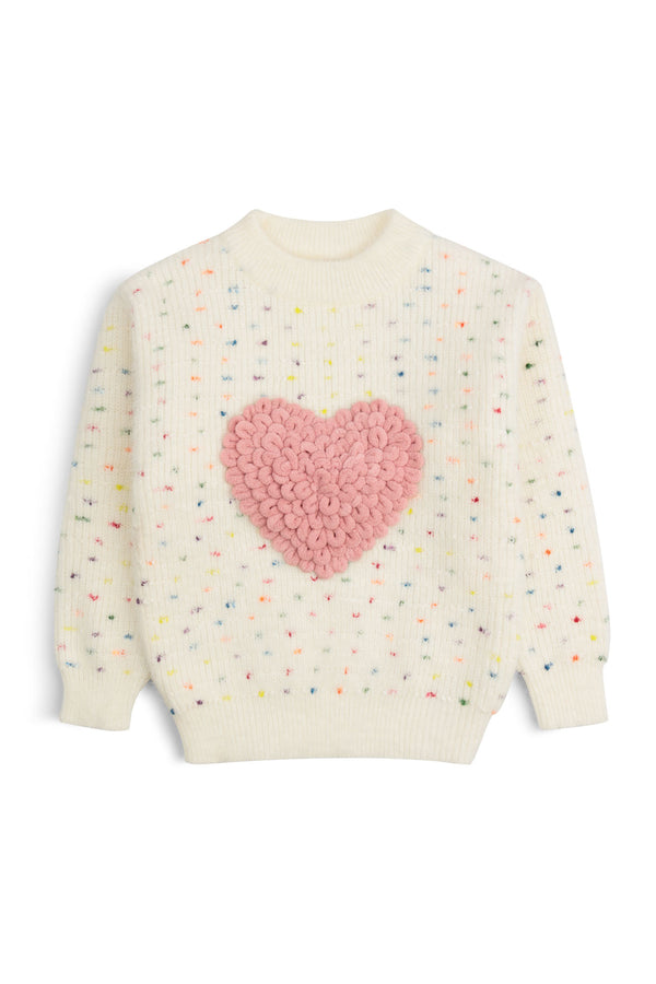 White Sweet Heart Confetti Sweater