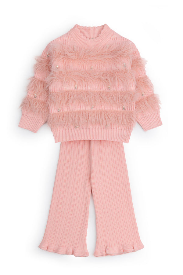 Pink Faux Fur & Pearl Cord Set