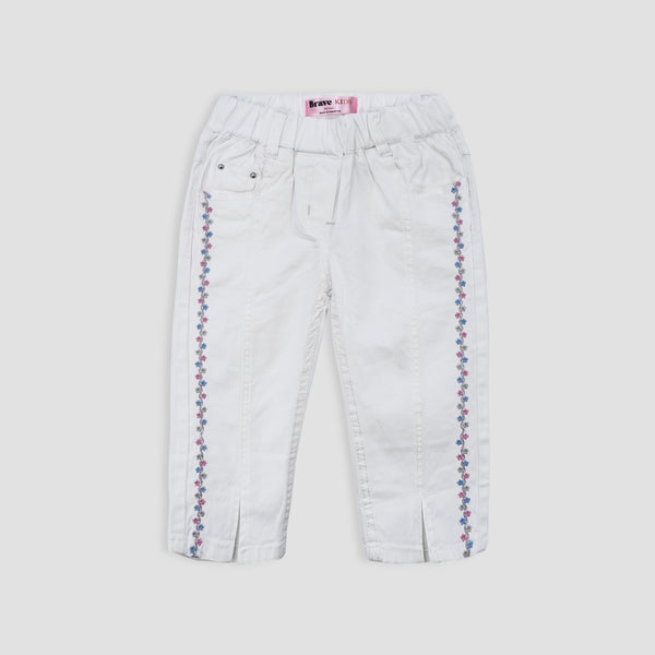 White Side Embroidered Pant