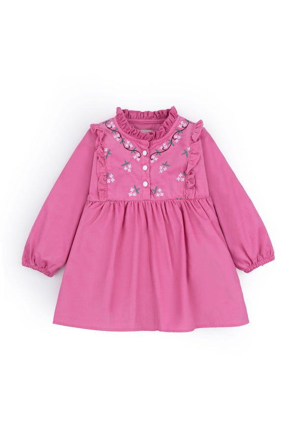Corduroy Embroidered Peplum Frock