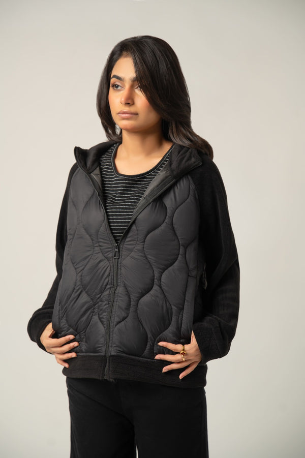 Black Quilted Puffer Hybrid Jacket