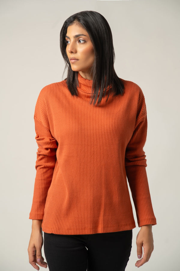 The Ribbed Terracotta Mock Neck