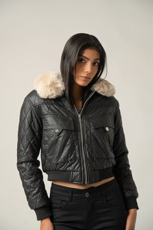 The Quilted Faux Leather Bomber Jacket