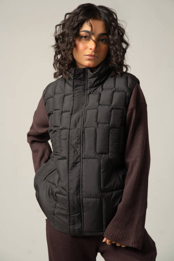 Black Quilted Sleeveless Puffer Jacket
